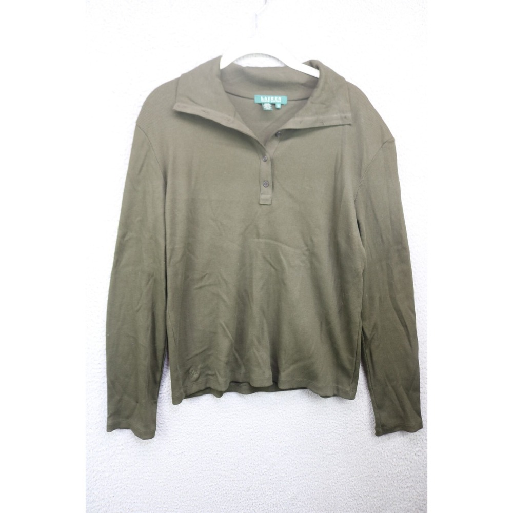 Lauren Ralph Lauren Olive Green Ribbed Long Sleeve Top-Size XL